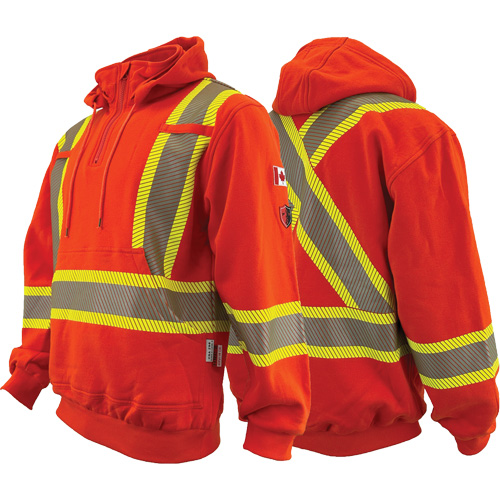 Chandail &agrave; capuchon ignifug&eacute;/r&eacute;sistant &agrave; l'arc &eacute;lectrique avec fermeture &agrave; glissi&egrave;re au quart Atlas Guardian, Hommes, Moyen, Orange haute visibilit&eacute;, 18 cal/cm² Stor-it Systems