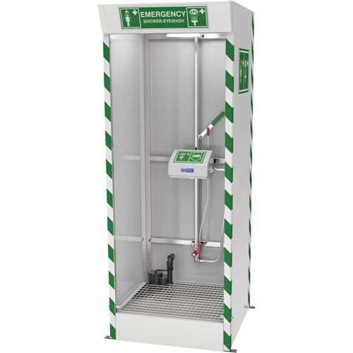 Cabine de douche d'urgence et douche oculaire/faciale couverte avec pompe de puisard Stor-it Systems