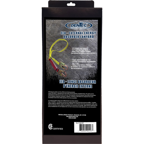 External Energy Absorber Lanyard with 3/4" Hook in Retail Box, 6', Snap Hook Center, Snap Hook Leg Ends, Polyester Stor-it Systems
