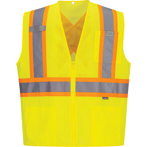 Contrast-Striped Safety Vest, High Visibility Lime-Yellow, Small, Polyester Stor-it Systems