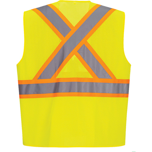 Contrast-Striped Safety Vest, High Visibility Lime-Yellow, Small, Polyester Stor-it Systems