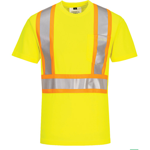 Contrast-Striped Safety T-Shirt, Polyester, Small, High Visibility Lime-Yellow Stor-it Systems