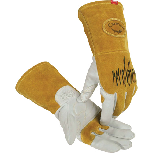 Caiman&reg; Premium TIG/MIG Welder's Gloves with FR Insulated Split Cowhide Back, Grain Goatskin, Size Medium Stor-it Systems