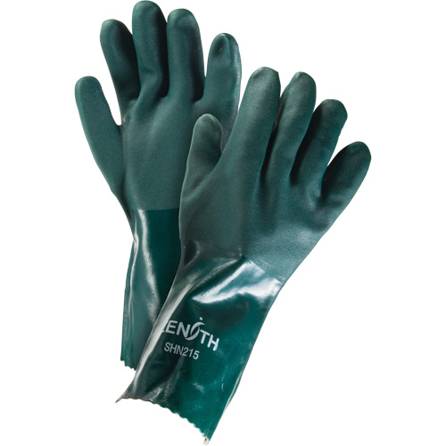 Double Dipped Green Gloves, 14" L, PVC, Cotton Jersey Inner Lining, 70-mil Stor-it Systems