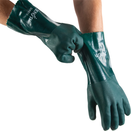 Double Dipped Green Gloves, 14" L, PVC, Cotton Jersey Inner Lining, 70-mil Stor-it Systems