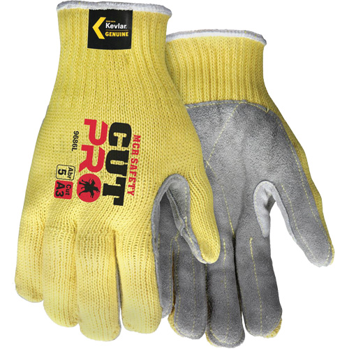 Gants de travail r&eacute;sistant &agrave; la coupe CutPro avec paume en cuir fendu, Taille Petit, Calibre 7, Enveloppe en Kevlar, ASTM ANSI niveau A3 Stor-it Systems