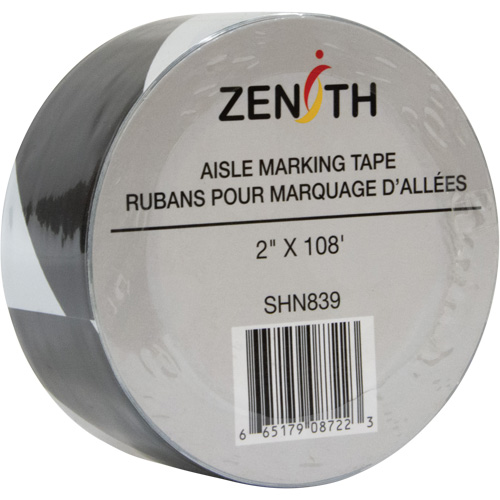 Aisle Marking Tape, 2" x 108', PVC, Black and White Stor-it Systems