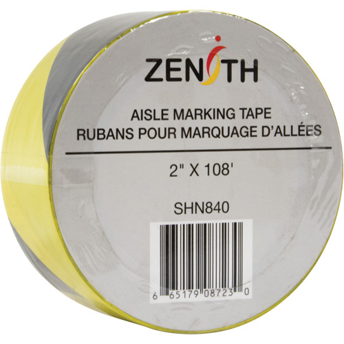 Aisle Marking Tape, 2" x 108', PVC, Black and Yellow Stor-it Systems