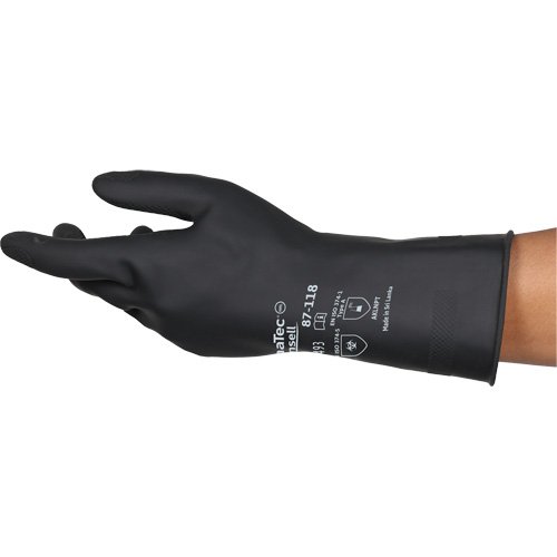 Gants r&eacute;sistants aux produits chimiques AlphaTec 87-118, Taille Petit/7, 12,6" lo, Latex de caoutchouc, Doublure en Coton, 31-mil Stor-it Systems