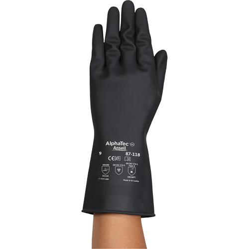 Gants r&eacute;sistants aux produits chimiques AlphaTec 87-118, Taille Petit/7, 12,6" lo, Latex de caoutchouc, Doublure en Coton, 31-mil Stor-it Systems