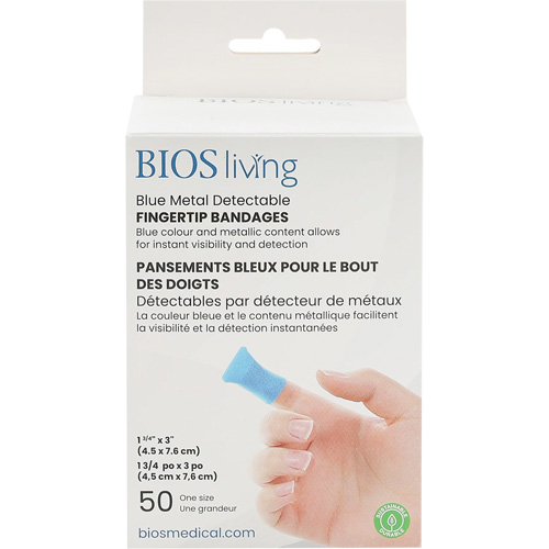 Bandages bleus, Bout de doigt, 3", Tissu d&eacute;tectable, St&eacute;rile Stor-it Systems