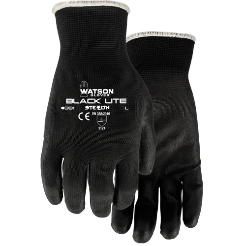 391 Stealth Black Lite Gloves, X-Small, Polyurethane Coating, Polyester Shell Stor-it Systems
