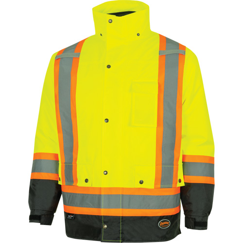 5057 Pioneer&reg; Yukon 7-in-1 Waterproof Winter Safety Parka, Polyester, Black/High Visibility Lime-Yellow, X-Small Stor-it Systems