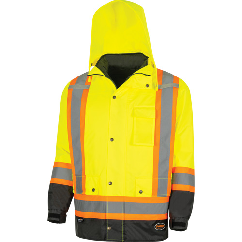 5057 Pioneer&reg; Yukon 7-in-1 Waterproof Winter Safety Parka, Polyester, Black/High Visibility Lime-Yellow, X-Small Stor-it Systems