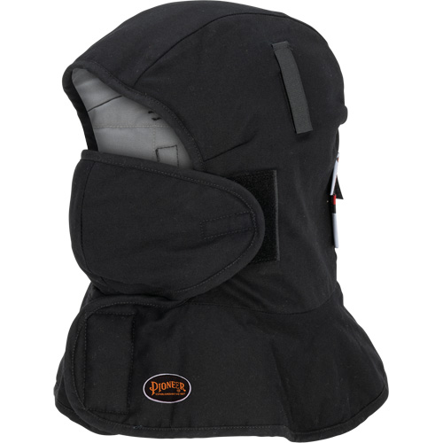 Pioneer 765A Flame-Resistant Quilted Hard Hat Liner with Long Neck & Detachable Mouthpiece, Black/Grey, Cotton/FR-Tech&reg;/Modacrylic/Nylon Stor-it Systems