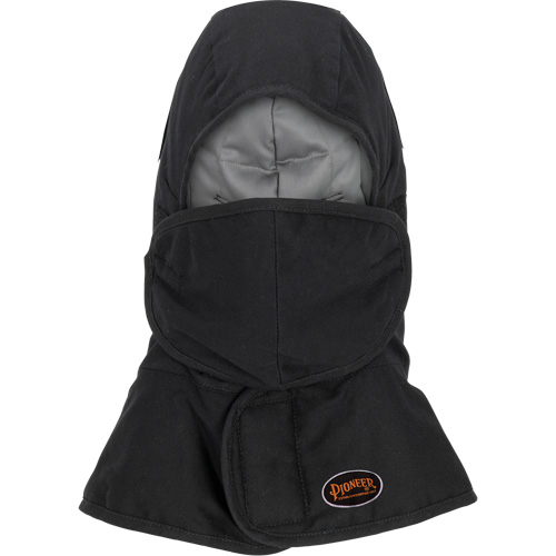 Pioneer 765A Flame-Resistant Quilted Hard Hat Liner with Long Neck & Detachable Mouthpiece, Black/Grey, Cotton/FR-Tech&reg;/Modacrylic/Nylon Stor-it Systems