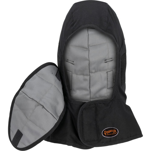 Pioneer 765A Flame-Resistant Quilted Hard Hat Liner with Long Neck & Detachable Mouthpiece, Black/Grey, Cotton/FR-Tech&reg;/Modacrylic/Nylon Stor-it Systems