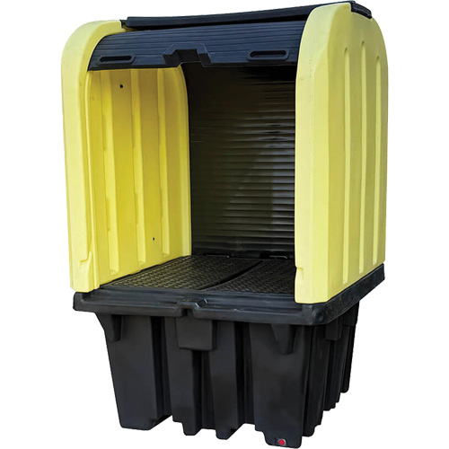 Palette anti-d&eacute;versement jaune &agrave; couvercle rigide roulant, 65" lo x 65" la x 101" h, Capacit&eacute; de charge 5000 lb Stor-it Systems