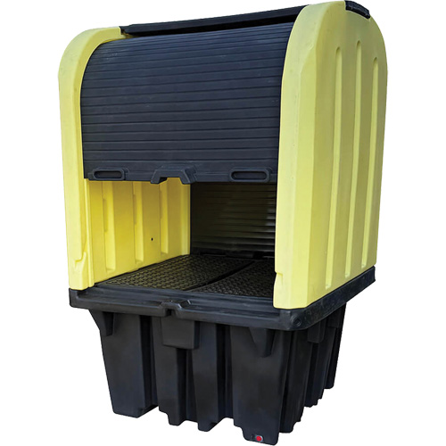 Palette anti-d&eacute;versement jaune &agrave; couvercle rigide roulant, 65" lo x 65" la x 101" h, Capacit&eacute; de charge 5000 lb Stor-it Systems
