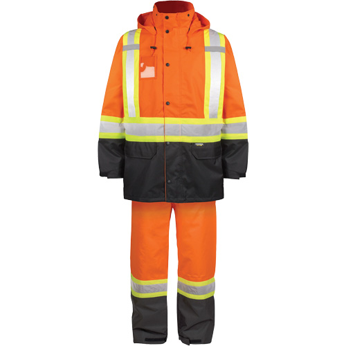 Ensemble de pluie haute visibilit&eacute; en tissu 150 deniers, Polyester, Moyen, Orange haute visibilit&eacute; Stor-it Systems