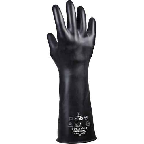 879 Acid-Resistant Gloves, Size Large/9, 14" L, Butyl Rubber, 28-mil Stor-it Systems