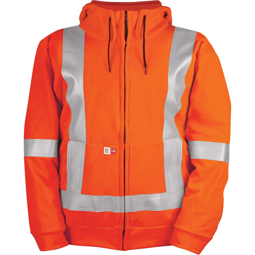 Chandail haute visibilit&eacute; &agrave; fermeture &eacute;clair sur le devant, r&eacute;sistant au vent, avec capuchon amovible, Hommes, 2T-Grand, Orange haute visibilit&eacute;, 27,7 cal/cm² Stor-it Systems