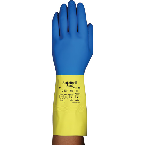 Gants r&eacute;sistants aux produits chimiques AlphaTec 87-224, Taille 9, 12,8" lo, N&eacute;opr&egrave;ne/Latex de caoutchouc, Doublure en Coton/Ouat&eacute;e, 26,8 mils Stor-it Systems