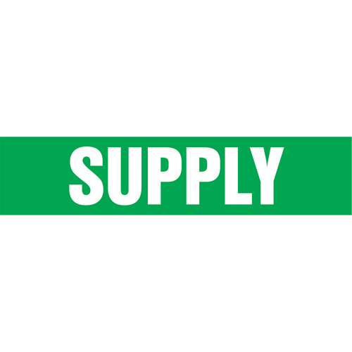 "Supply" Pipe Markers, Self-Adhesive, 4" H x 24" W, White on Green Stor-it Systems