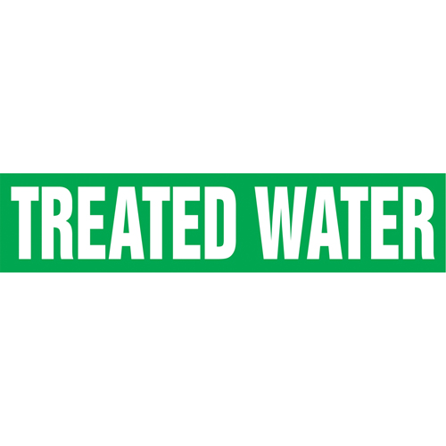 Marqueurs de tuyau "Treated Water", Autocollant, 2-1/2" h x 12" la, Blanc/vert Stor-it Systems