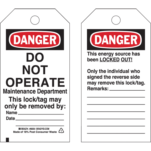 Lockout Tags, Plastic, 3" W x 5-3/4" H, English Stor-it Systems