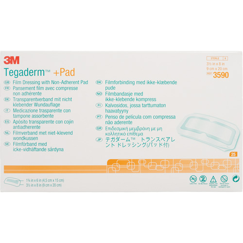 Pansement transparent Tegaderm avec tampon absorbant, Rectangulaire/carr&eacute;e, 8", Plastique, St&eacute;rile Stor-it Systems