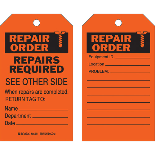Safety Repair Tag, Polyester, 4" W x 7" H, English Stor-it Systems