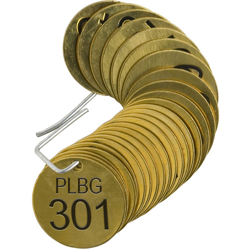 Numbered "PLPG" Valve Tags, # 301-325, Brass, 1.5" dia Stor-it Systems