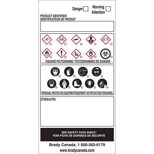 OTS WHMIS Labels, Vinyl, Sheet, 6" L x 3" W Stor-it Systems