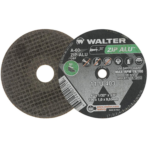 ZIP ALU Cutting Wheel, 4" x 1/32", 3/8" Arbor, Type 1, Aluminum Oxide, 19100 RPM Stor-it Systems