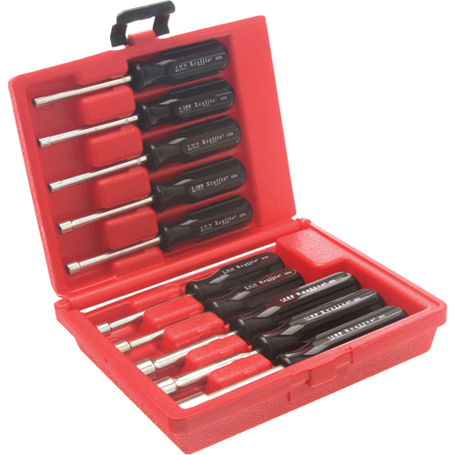 Jeu de tourne-&eacute;crous &agrave; mandrin perc&eacute; avec mallette en plastique rouge, 10 mcx, M&eacute;trique Stor-it Systems