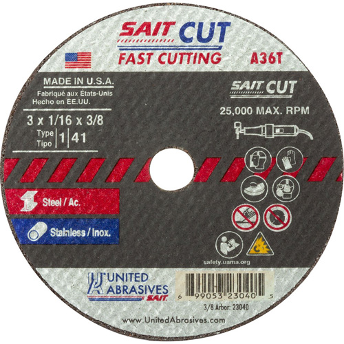 Cut-Off Wheel (A36T), 13" x 1/16", 3/8" Arbor, Type 27, Aluminum Oxide, 25000 RPM Stor-it Systems