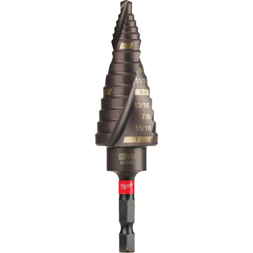 #8 Shockwave Impact Duty Step Drill Bit, 1/2" - 1" , 1/16" Increments, Titanium Stor-it Systems