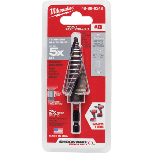 #8 Shockwave Impact Duty Step Drill Bit, 1/2" - 1" , 1/16" Increments, Titanium Stor-it Systems