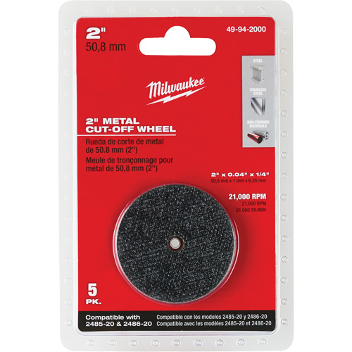 M12 Fuel Right Angle Die Grinder Cut-Off Wheels, 2" x 0.04", 1/4" Arbor, Type 1, Aluminum Oxide, 21000 RPM Stor-it Systems