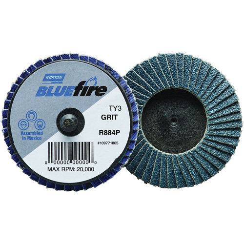 R884P BlueFire&reg; Mini Flap Disc, 3" x Type 27, P40 Grit, Zirconia Alumina Stor-it Systems