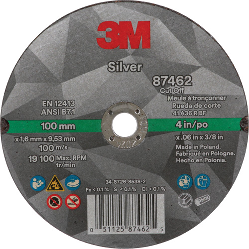 Meule &agrave; tronçonner Silver, 4" x 0,06", Arbre de 3/8"-24, Type 1, C&eacute;ramique, 19100 Tr/min Stor-it Systems