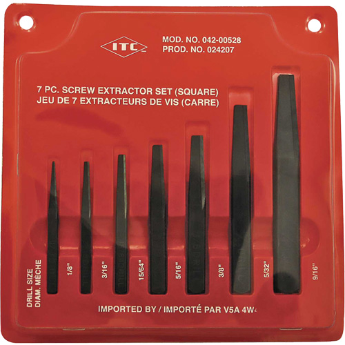 ISE-7 7-Piece Square Screw Extractor Set, For Screw Size 1/8" - 9/16" Stor-it Systems