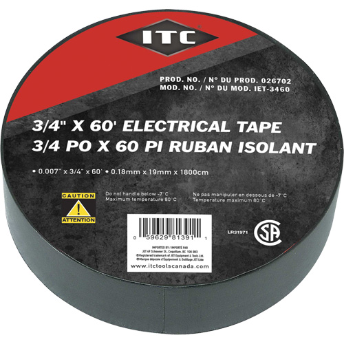 IET-3460 Electrical Tape, 19 mm (3/4") x 18.28 m (60'), Black Stor-it Systems
