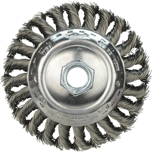 Brosse &agrave; fils nou&eacute;s biseaut&eacute;e, 4" dia., Fils 0,023", Arbre 5/8"-11 Stor-it Systems