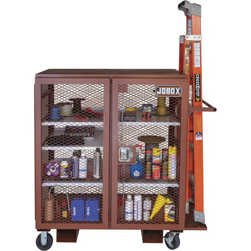 Mobile Mesh Cabinet, Steel, 37 Cubic Feet, Red Stor-it Systems