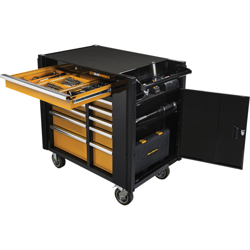 Powered Tool Cart, 11 Drawers, 42-1/2" W x 24-7/16" D x 41" H, Black/Orange Stor-it Systems