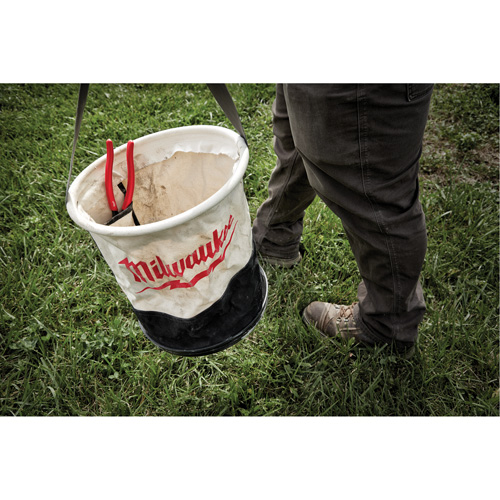 Utility Bucket, 11-4/5" L x 11-4/5" W x 14-3/5" H, Canvas, Beige/Black Stor-it Systems