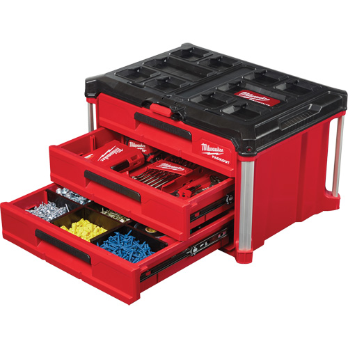 Packout 3-Drawer Tool Box, 16-1/3" x 14-1/3" x 22-1/5", Black/Red Stor-it Systems