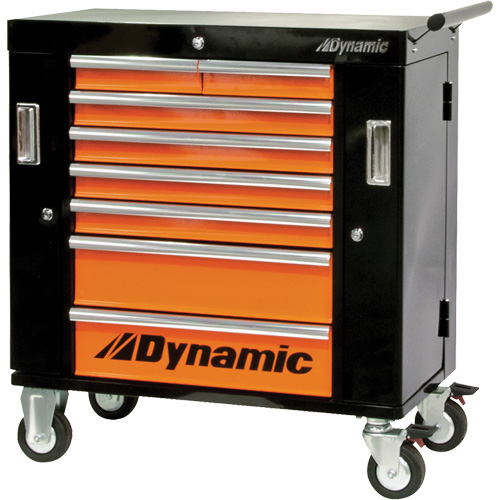 Armoire roulante, 8 tiroirs, 36" la x 18" p x 39-1/4" h, Noir/Orange Stor-it Systems